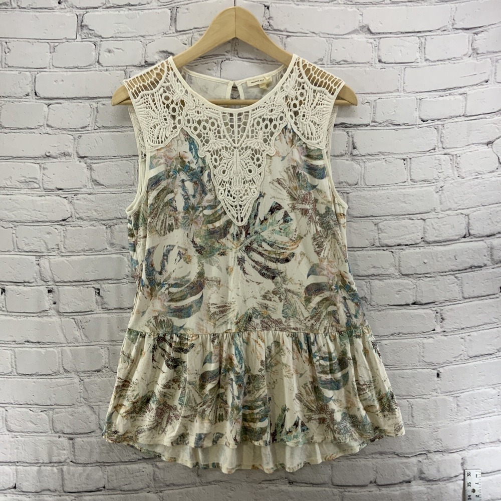 Y2K Baby Doll Meadow Rue Tank Top Womens Sz M Crochet Yoke Boho Festival Natural